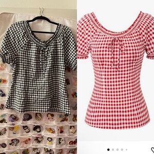 Belle Poque Women Vintage Gingham Blouse black and white